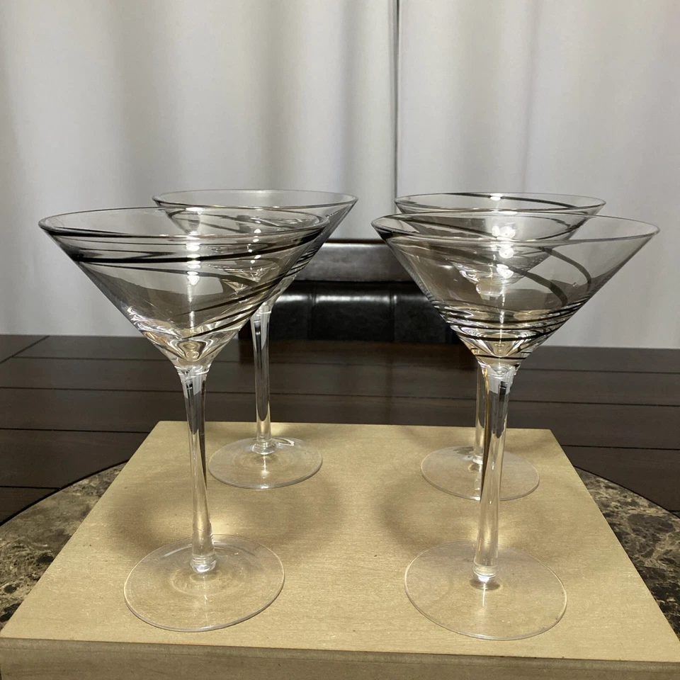 LUIGI BORMIOLI BLACK DOUBLE SPIRAL SWIRL 8oz MARTINI/COSMO GLASSES Set Of 4 - Image 1 of 4
