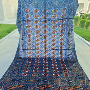 7x10ft Hand knotted Silk Blue Oriental Area Rug, 200x300cm Turkmen Carpet - Picture 1 of 14