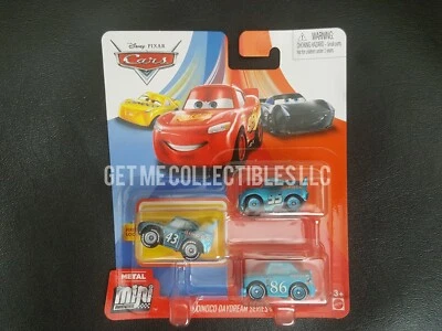 DISNEY PIXAR CARS MINI RACERS KING DINOCO MCQUEEN CHICK HICKS 3 PACK SHIP $15+ - Image 1 of 2