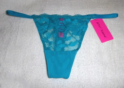 NWT BETSEY JOHNSON emerald blue size S floral lace string thong panties - Image 1 of 2