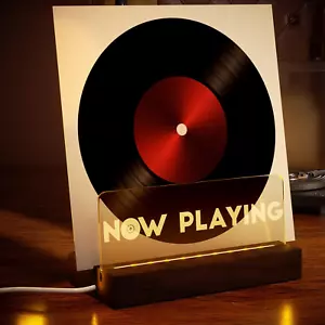 Now Playing Vinyl Record Stand with Light - Wooden Rack with Acrylic Panel - Picture 1 of 10