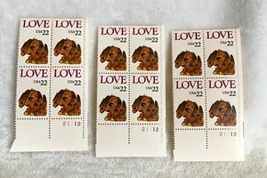 1986 US Postage Stamp Love Puppy Dog 3 Plate Block Of 4  22c Scott #2202 - Picture 1 of 7
