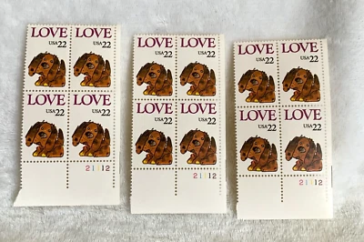 1986 US Postage Stamp Love Puppy Dog 3 Plate Block Of 4  22c Scott #2202 - Image 1 of 4