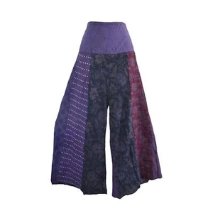 Wide Leg Patchwork Trousers 8 10 12 14 16 18 20 Hippy Fair Trade Ethnic Hippie - Picture 1 of 3