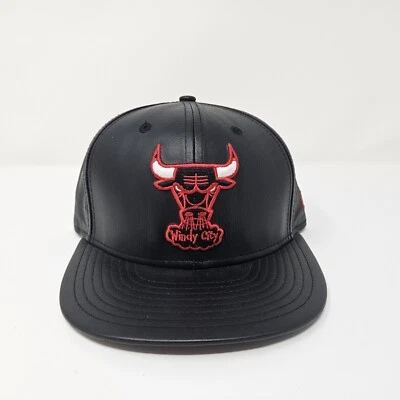 New Era 59Fifty NBA Chicago Bulls 'Black' Leather Hat / Multiple Sizes / NEW - Image 1 of 4