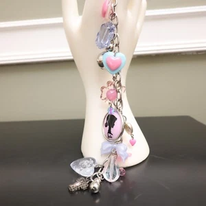 Tarina Tarantino bracelet Retro Barbie cameo pink hearts Swarovski silvertone - Picture 1 of 8