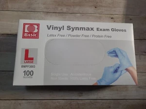 NEW!! 100% LATEX FREE VINYL SYNMAX DISPOSABLE GLOVES 100 COUNT SIZE: LARGE - Picture 1 of 2