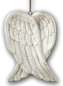 Porcelain White Angel Wings Christmas Ornament - Use as a Memorial Christian - Picture 1 of 1