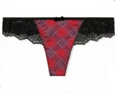 NWT Victorias Secret DREAM ANGELS Satin & Lace Thong Panty Red Plaid XL - Image 1 of 3