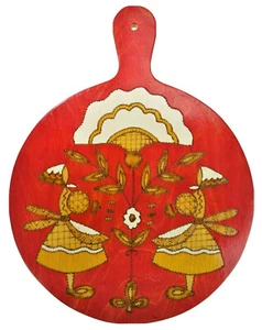 Russische Volkskunst runde bemalte Holzplakette - Bild 1 von 6
