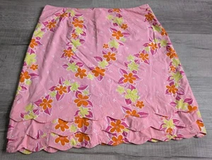 Vintage Lilly Pulitzer Pink Floral Scalloped Hem A-Line Mini Skirt sz 8 Hawaiian - Picture 1 of 8