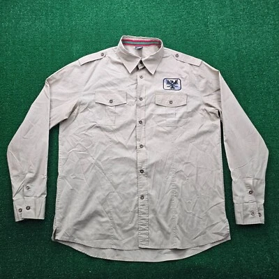 Camisa Avirex Para Hombres XL Beige Caqui Manga Larga Aviación Vuelo Militar Abotonada Foto 1 de 4