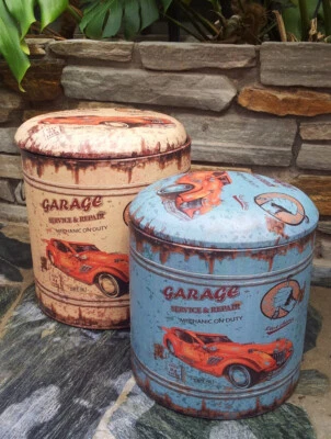 Sitztonne Vintage, Sitzhocker, Sitztruhe, Aufbewahrungsbox "GARAGE" - Bild 1 von 3