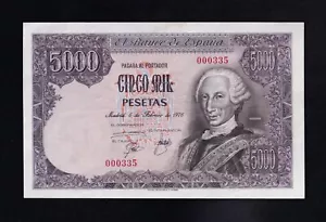 F.C. NÚMERO BAJO , 5000 PESETAS 1976, SIN SERIE , S/C- (AUNC) . - Picture 1 of 2