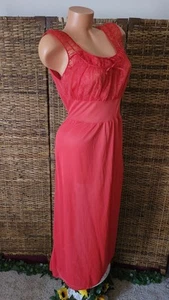Film Noir MCM Vintage Red Chiffon Lace Nylon Romantic Nightgown Nightie Sz M - Picture 1 of 5