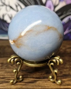 Rare Peruvian Blue Angelite Crystal Sphere Orb 52mm 228g & Stand - Picture 1 of 10