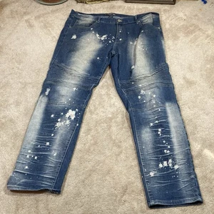 Bleeker & Mercer Mens Streetwear Jeans Size 42x32 Blue Bleached Grunge Party - Picture 1 of 7