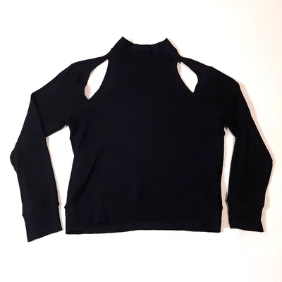 LNA Top Womens XS Cutout Mock Neck Ribbed Open Shoulders Pullover Goth Y2K - Image 1 of 4