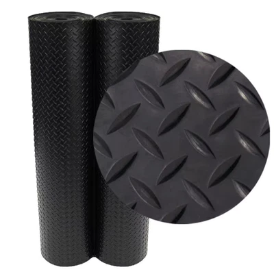 Diamond Plate 4 Ft. X 10 Ft. Black Rubber Flooring (40 Sq. Ft.) | Mat Rolls Gym - Image 1 of 4