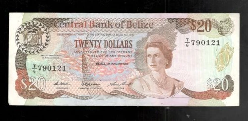 Belize, 1987, QE11, $20 Dollars, P-49b, CHOICE CRISP VF+! - Image 1 of 2