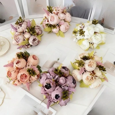 Für Hochzeit Brautstrauß Künstliche Pfingstrose Rose Kugel Gefälschte Blume - Bild 1 von 4