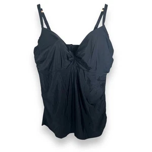 Cacique Women’s Plus Size Black Ruched Swim Tankini Top Size 44DDD - Picture 1 of 7
