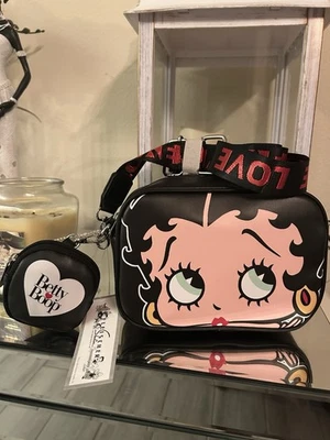 Bolso bandolera/cámara Betty Boop negro rosa blanco rojo con bolsa para monedas nuevo con etiquetas Foto 1 de 4