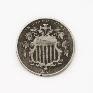 1867 Shield Nickel 5 Cents No Rays U.S. Coin 5c - Picture 1 of 2