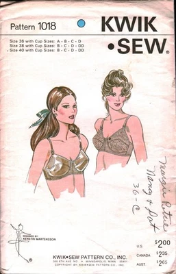 1018 Vintage Kwik Sew SEWING Pattern Misses Bra 36 - 40 UNCUT Lingerie OOP Sew - Image 1 of 2