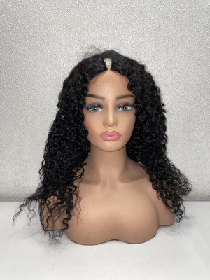 Peluca negra rizada de cabello humano rizado de 20 pulgadas parte en V sin pegamento Foto 1 de 4