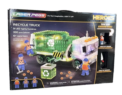 Clavijas láser camión de reciclaje 9 luces LED 330 piezas construcción aprendizaje juguete sonido nuevo en caja Foto 1 de 3