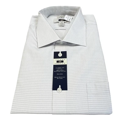 Camisa social masculina Joseph Abboud 18 34/35 branca cinza ajuste clássico algodão sem ferro - Imagem 1 de 4