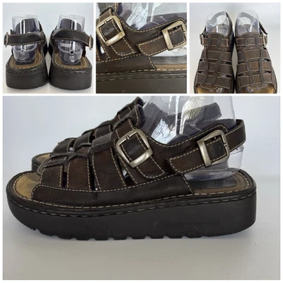 Y2k Lower East Side Chunky Fisherman Platform Sandals 9.5 Brown Leather Vtg 90's - Image 1 of 4