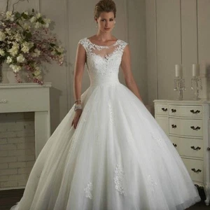 Classic Wedding Dresses White Ivory A Line Summer Elegant Tulle Bridal Gowns - Picture 1 of 16