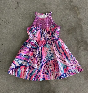 Lilly Pulitzer Girls Little Kinley Dress Fit Flare Colony Coral Shell Out Sz 10 - Picture 1 of 7