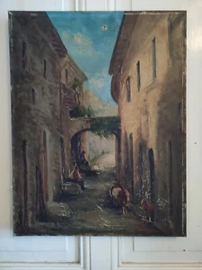 Dino Silvestre Oil on Canvas Old Lane Animated D' Mens Seated And Goats - Picture 1 of 24