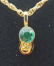 14KT GOLD EP AUGUST-PERIDOT BABY SHOE BIRTHSTONE CHARM & 18" ROPE CHAIN