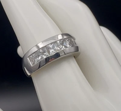 Anel Ross Simons Vintage 7 Corte Princesa CZ Canal Prata Esterlina 925 Tamanho 7,75 - Imagem 1 de 4