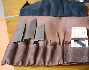 100% vera pelle premium vintage marrone 8 tasche coltello chef rotolo borsa/custodia/porta - Foto 1 di 8