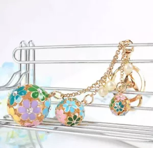 Hollow Ball Pearl Multi-colors Flowers Charm Pendant Purse Key Chain Accessories - Picture 1 of 1