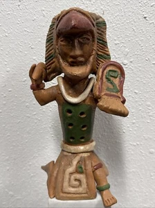 Azteca Maya Mexicano Arte Popular Cerámica Flauta Silbato Arcilla Figura Tocado Águila 8” - Imagen 1 de 24
