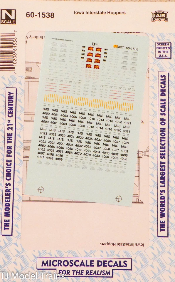 Microscale Decal N  #60-1538 N Scale - Iowa Intersate Hoppers (Water Slide) - Image 1 of 1