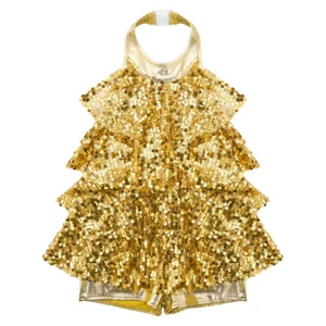 Girl Dance Dress Shiny Sequin Ballet Jazz Latin Dancing Dress Shorty Unitard - Picture 1 of 51