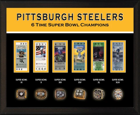 8x10" PHOTO PLAQUE - PITTSBURGH STEELERS 6 Super Bowl Championship Rings Tickets Cover
