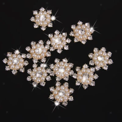 10pcs Diamante Rhinestone Crystal Pearl Buttons Flatback Embellishment Craft - Image 1 of 4
