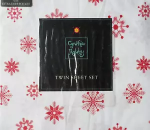 Cynthia Rowley Weihnachten Schneeflocken DOPPELBLATT-SET 3-teilig rot weiß EXTRA TIEF 14" - Bild 1 von 1