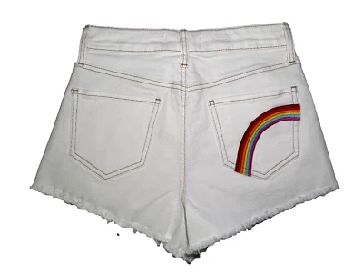 Cream Rainbow Pocket Cutoff Jean Shorts - Size 7/28W - Image 1 of 4