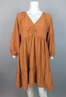 Mini Vestido Mango MNG Cuello en V Popelina Calzoncillo Terracota Óxido Niveles Boho Talla 6 Foto 1 de 4