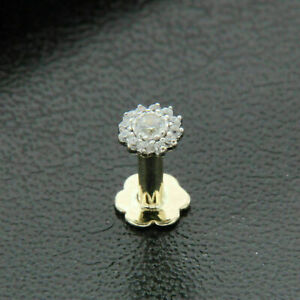 0.15 CT Round Cut Diamond Flower Stud Screw Nose Pin 14k Yellow Gold Plated