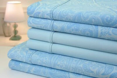 Bibb Home Paisley Collection Luxury Sheets Linens 1200 Tc Sateen Full Blue NEW - Image 1 of 4